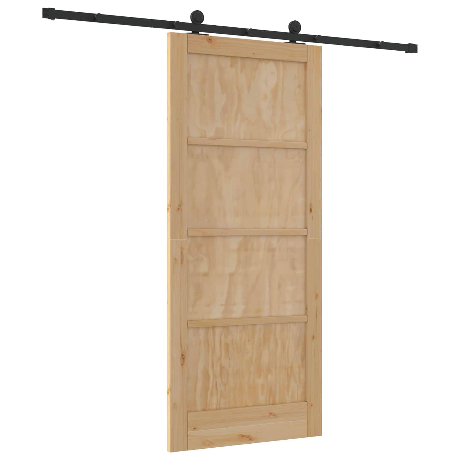 Drzwi przesuwne ORKDAL naturalne 86 x 198,5 cm lite drewno sosnowe z malowaną proszkowo stalową szyną i cichym systemem ślizgowym do pomieszczeń oszczędzających miejsce i łatwy montaż