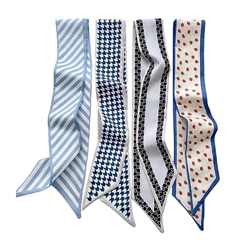 QTMY 4 Pack Purse Scarf for Bags Silk Head Scarf for Hair Handbag Women Scarfs Band Hair Neck Scarves Fashion Gifts,43