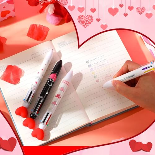 Bolígrafos con forma de corazón multicolor de 6 colores en 1 con tarjetas para regalar a granel 4