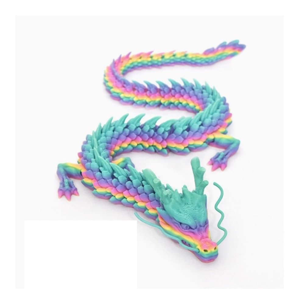 Diyouke Movable 3D Printed Dragon Statue, Articulated Joint Dragon Figurine for Desktop Decor & Collectible Display(Rainbow)