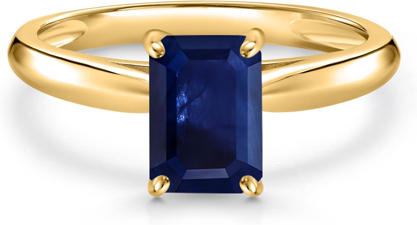 Gem Stone King 10K Yellow Gold Gemstone Birthstone Solitaire Engagement Ring For Women | Emerald Cut 7X5MM | Wedding Anniversary Promise Ring For Women | Available in Size 5,6,7,8,9