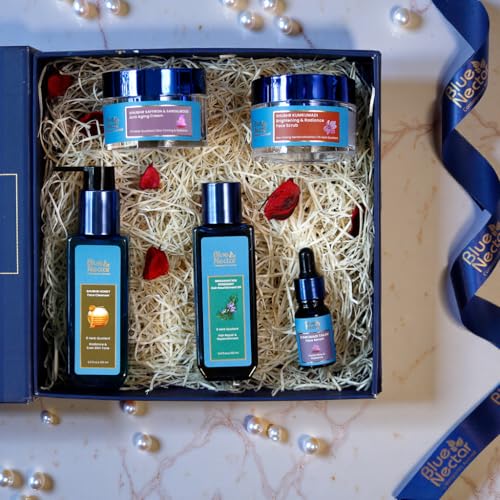 Image of Blue Nectar Bestsellers Gift Set for Women & Men | Natural Skincare Diwali Gift Box, Suitable for Birthday, Anniversary & Special Occasions | Kumkumadi Saffron Products for All Skin Types | Pack of 5