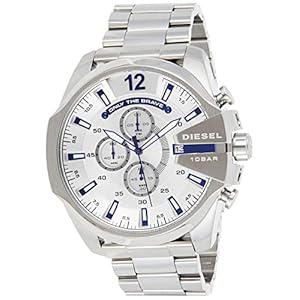 Diesel Men’s Mega Chief Stainless Steel Bracelet, Silicone or Leather Band Watch with Analog or Digital Movement