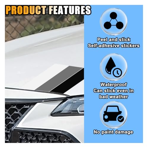 Image of 10 Inch Classic Retro Style Tri-Color Stripe Sticker Decal, Car Exterior or Interior Accessories for Toyota Tacoma 4Runner Tundra, Decoration Grille Fender Hood Side Skirt Bumper Dashboard (Black)