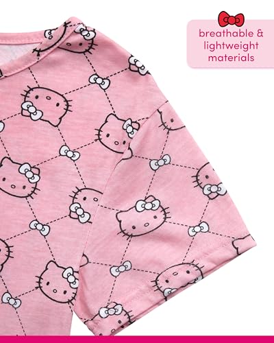 Image of Hello Kitty Girls Shirts - 2 Pack Cotton Blend Short Sleeve Tops - Crewneck Cute Graphic Girls Tee Shirt Pack