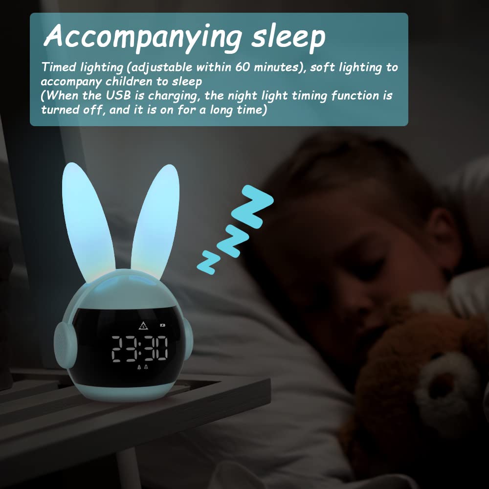 Vicloon Reloj Despertador de Conejo,Despertador Digital Infantil con Luz,Despertador Snooze para Niños,Lámpara de Noche de Conejo del Sueño para Niños y Adultos(Azul)