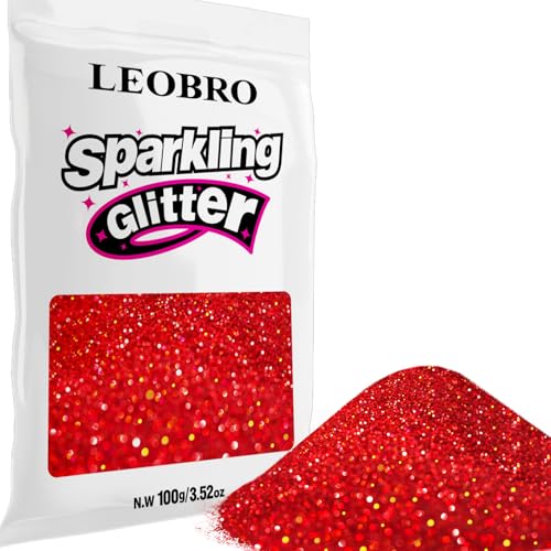 LEOBRO Red Glitter 100 g / 3.5 oz Holographic Fine Glitter for Crafts Resin Jewelry Keychains Making Arts and Crafts