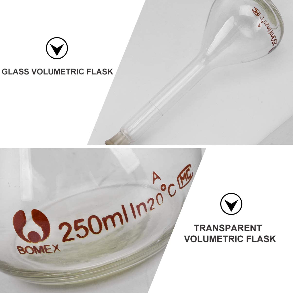 Matraz Volumétrico De 2 Uds Con Tapón, Matraz De Medición De Vidrio Transparente De Cuello Estrecho De Fondo Plano Para Prueba De Experimento Químico De Ciencia De Laboratorio