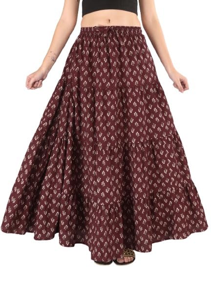 Floral Print Skirt for Women - 100% Cotton, Floor-Length, Elastic Waist, Stylish and Comfortable, Machine Washable, Perfect for Casual