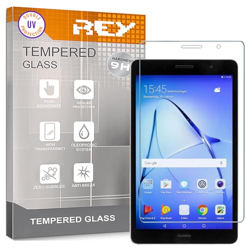 REY Protector de Pantalla para Tablet Huawei MEDIAPAD T3 8' / Honor Play Pad 2 8', Cristal con Doble Protección UV, Vidrio Templado Premium 9H+