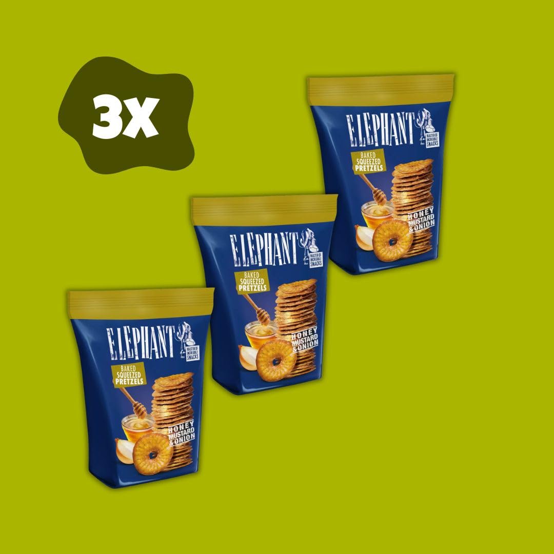 Juego de 3 Pretzels de Elefante, Mostaza, Cebolla y Safari Dulce y Picante