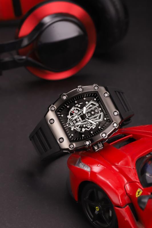 Image of Giordano Analog Quartz Watch for Men with Skeleton Rectangle Dial, Date Function, Luminous Hands and Markers, Silicone Strap - GZ-50237