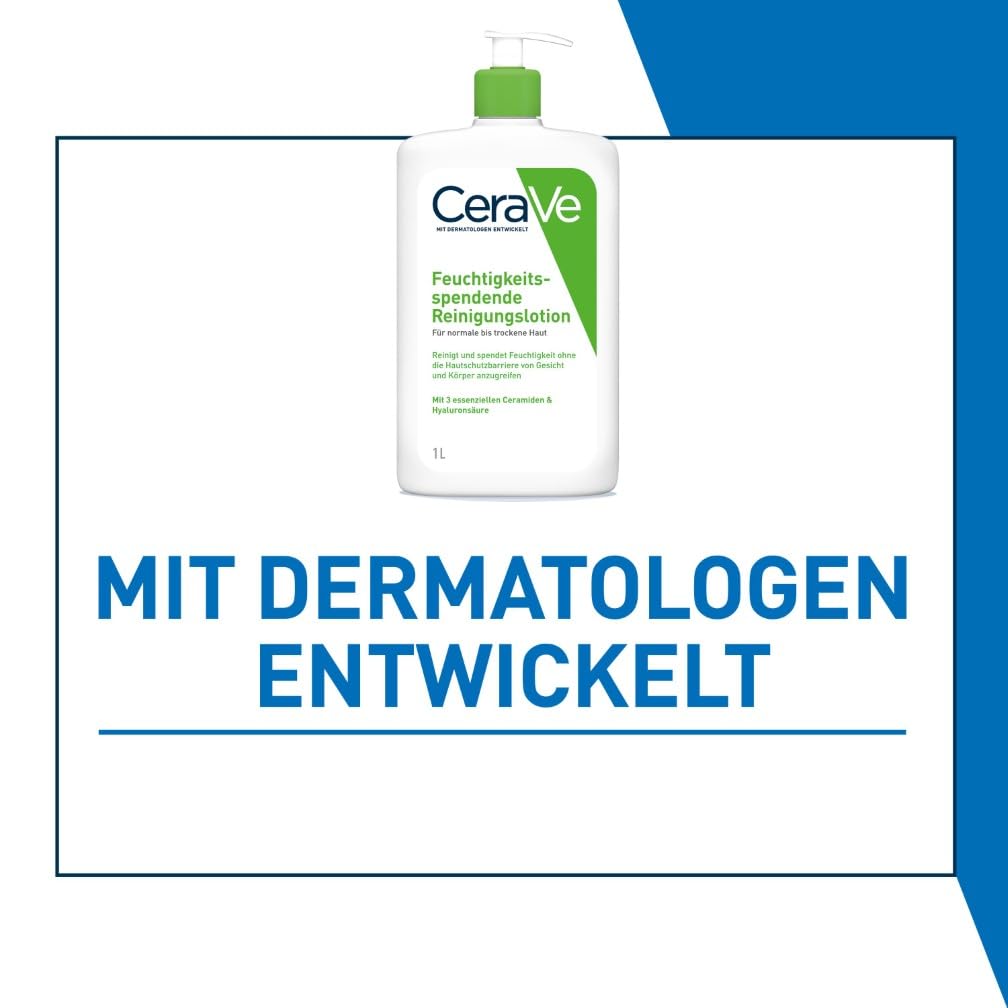 CeraVe Feuchtigkeitsspendende Reinigungslotion für Gesicht und Körper, Normale bis trockene Haut, Mit Hyaluron und 3 essenziellen Ceramiden