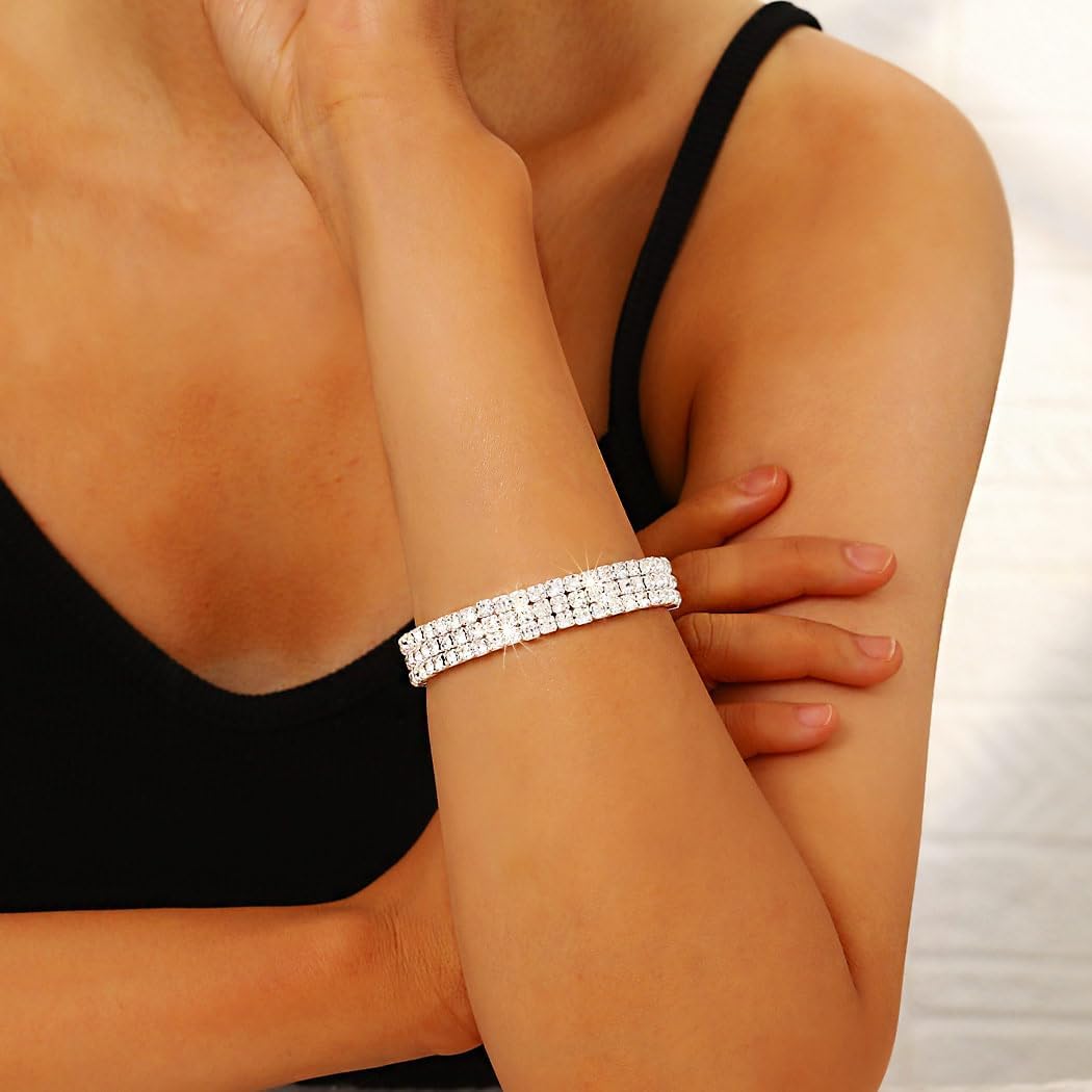 Sakytal Rhinestone Open Cuff Bracelets Crystal Tennis Bangle Bracelet Prom Party Wedding Bangles Jewelry for Women - Image 3