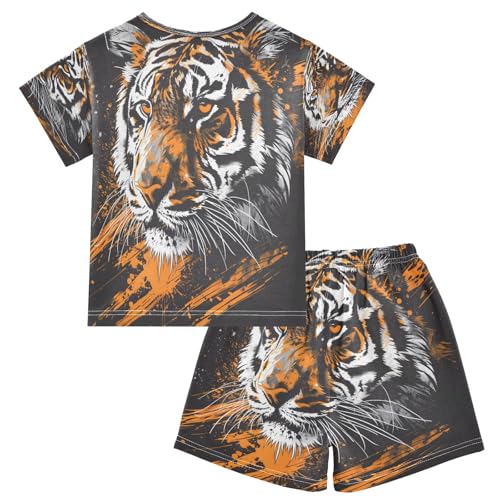 Tiger Kids Pjs Set Boys Girls Summer Short-Sleeve Sleepwear Pajamas 2PCS2