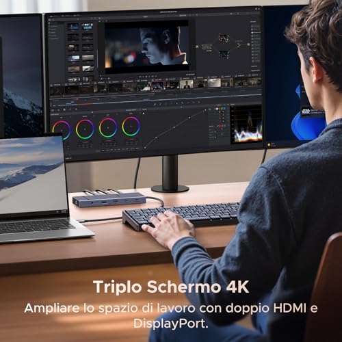 Revodok Pro 3121 10Gbps Hub USB C Doppio HDMI 4K60Hz DisplayPort 4K120Hz 12 In 1 Docking Station USB C PD 100W Adattatore Ethernet Lettore di Schede SD TF Jack 3.5mm - Hub USB - Immagine 2