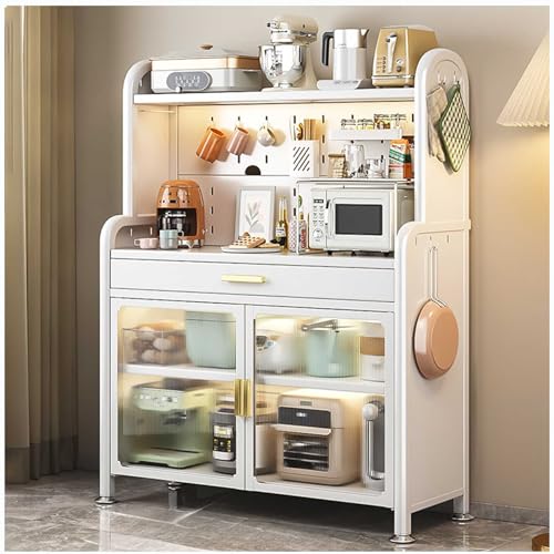 Genérico Estante de Almacenamiento de Cocina, Blanco, 147,5 × 80 cm/58 × 31,5 Pulgadas, Estante de Cocina para panaderos con cajón, Soporte para microondas de 5 Niveles, Estante de Almacenamiento de