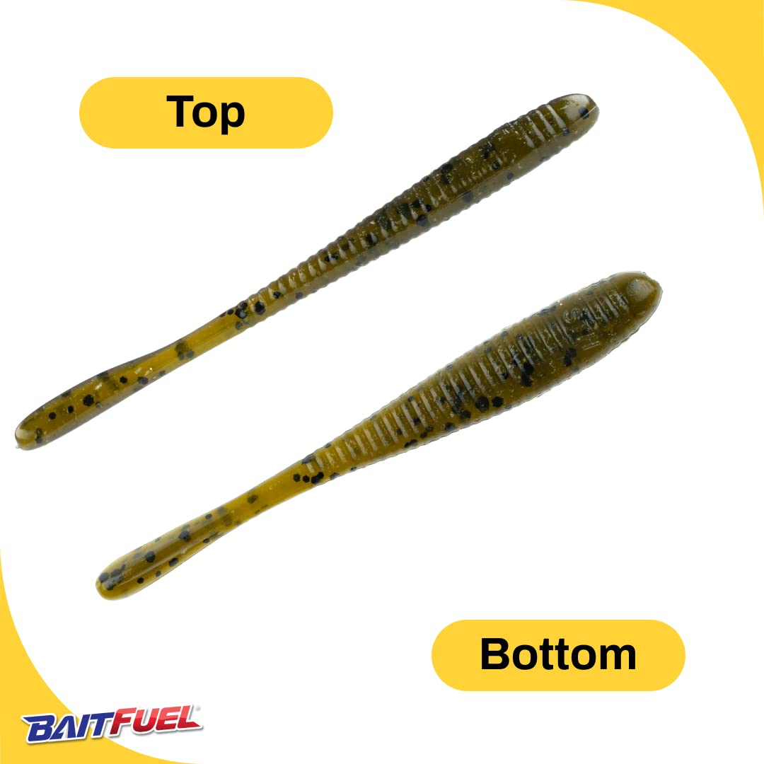 BAITFUEL Lollipop Drop Shot Infused with Supercharged X55 Formula Gel: Fish Scent Technology with Powerful Attractants | 3.5-Inch, Green Pumpkin (PN: X80505)