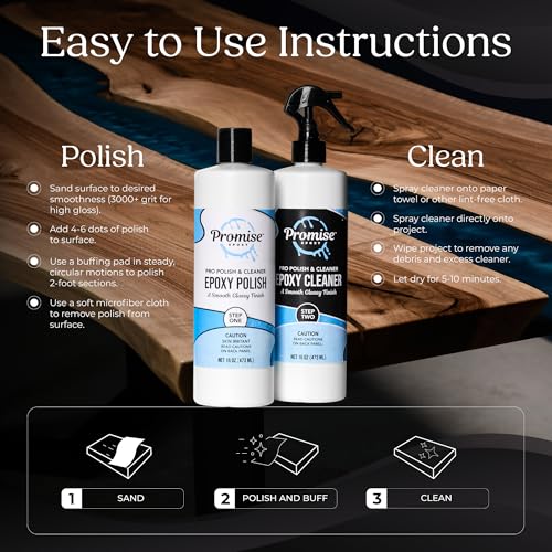 Promise Epoxy - 32 Ounce Kit of Pro Polish (16oz) and Cleaner (16oz), Specially Formulated for Epoxy Resin and High Gloss Finishes, Removes Scratches and Scuffs - Perfect for DIYers, Home Décor - Image 6
