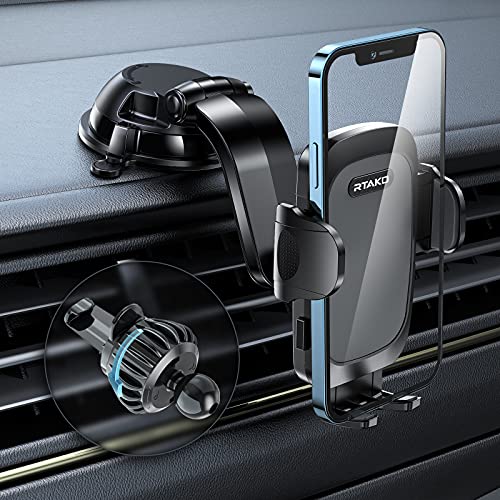 RTAKO Phone Holder for Car, Universal Car Phone Holder Mount for Dash Windshield Air Vent and Desktop Strong Suction 4in1 Cell Phone Car Holder Fit with iPhone 11 12 Pro X Max XR Galaxy S20 All Phones