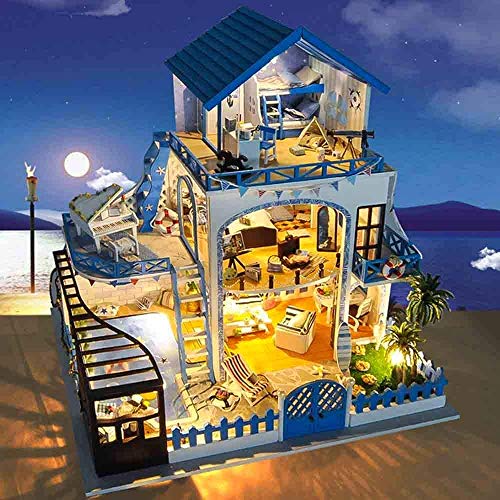 Miniatur DIY Puppenhaus Kit, DIY Haus Treffen Sie Sich Wieder die Ägäis Sea Villa Kreatives Geschenk, Holz Puppenhaus… – Bild 3