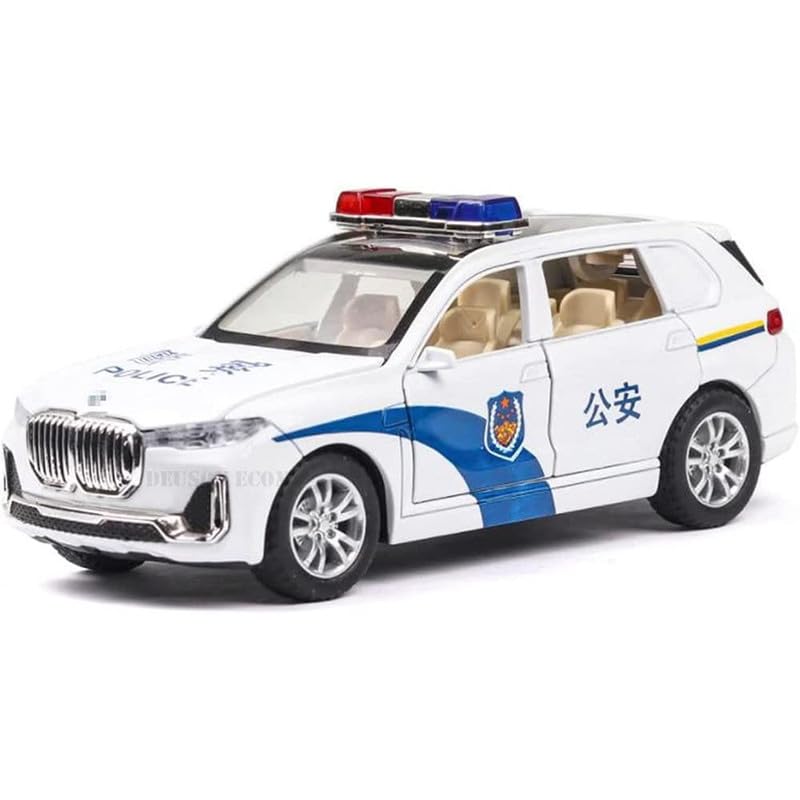Image of Kids Model 1:32 Police Die Cast Metal Car Pull Back Action Opening Doors with Realistic Engine Sound Lights Toy Car Gift for Boys - White