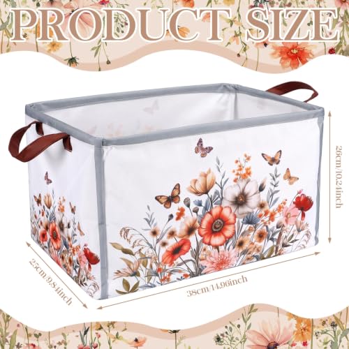Image of Fourluoo 6 Pack Floral Storage Basket with Handles Clothes Storage Basket Bin Foldable Box Bins Organizer for Closet Shelf Nursery Kid Room Book Toy Chest(6, Fall Flowers)