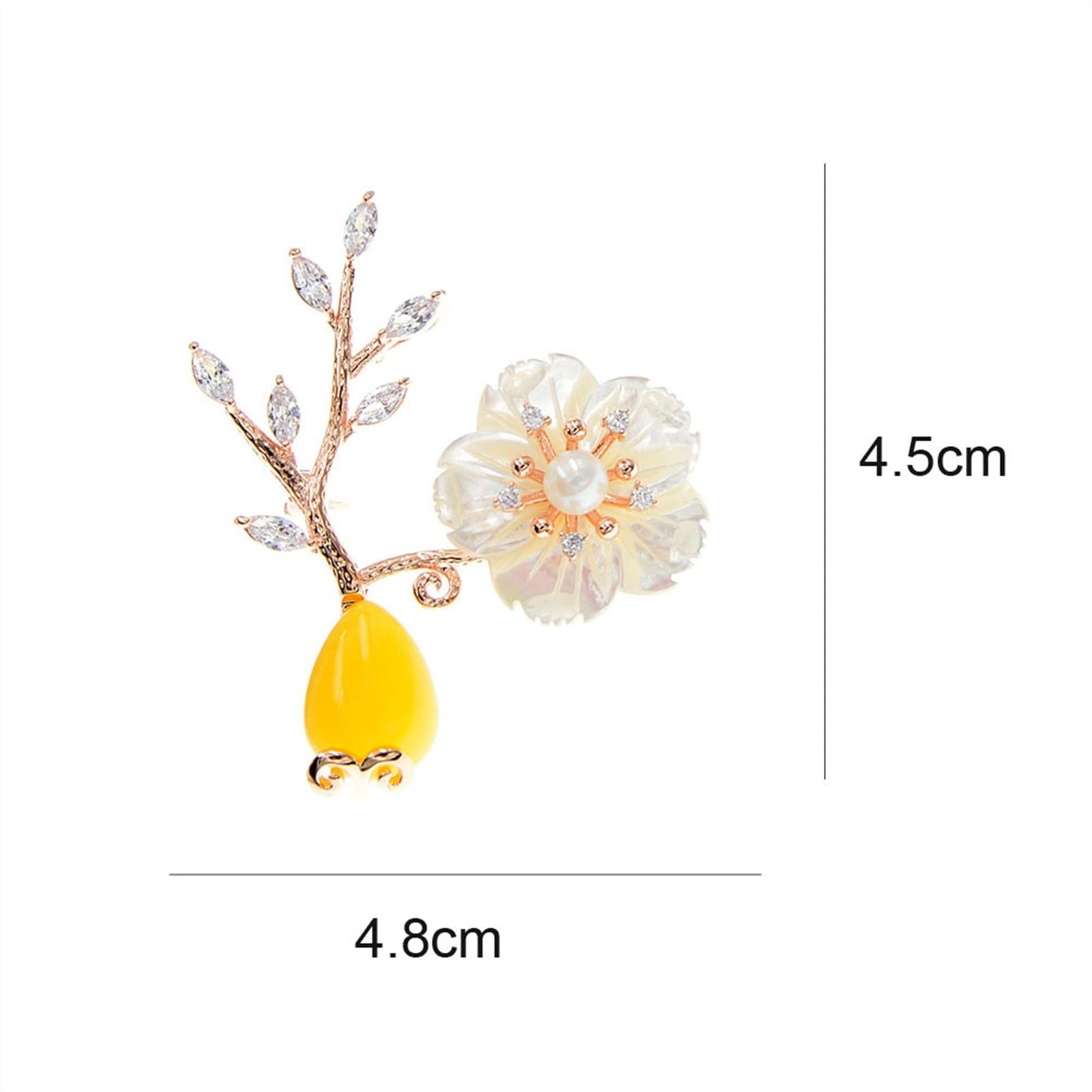 Frauen Brosche Pins Zirkonia Muschel Blume Stein Vase Broschen für Frauen Elegante Hochzeit Pin Brosche Pflanze Modeschmuck 2 Farben Modebroschen (Metallfarbe: Gelb)