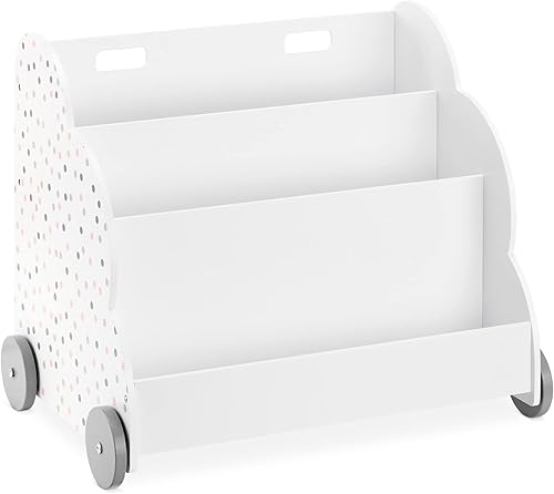 Miniatura 1 de Navaris Estantería infantil con ruedas y 3 estantes de almacenamiento para libros, estantería infantil para dormitorio o sala de juegos, color