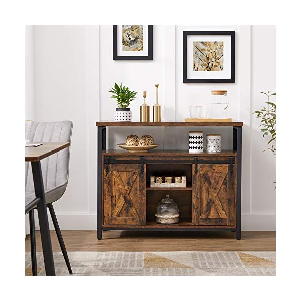 VASAGLE Dining Sideboard, Kitchen Cupboard, Storage Cabinet, Buffet Table with Sliding Barn Doors, Adjustable Shelf, Industrial, for Living Room, Rustic Brown and Black LSC092B01 - Image 4