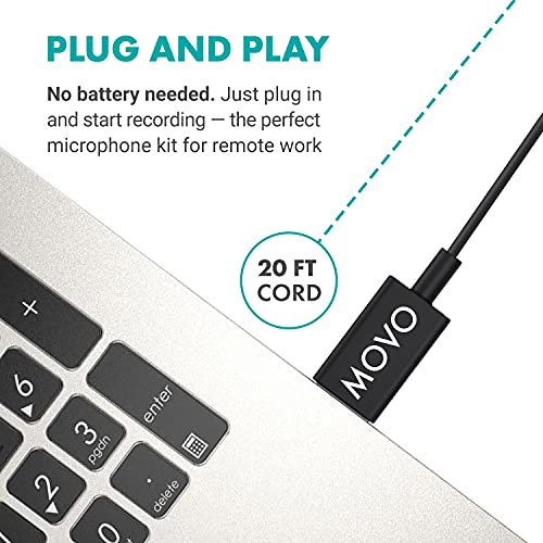 Image of Movo M1 USB Lavalier Lapel Clip-on Omnidirectional Computer Microphone for Laptop, PC and Mac, Perfect Podcasting, Gaming, Streaming and Desktop Mic (20-Foot Cord)