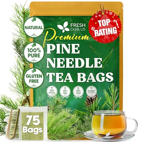 Image of FreshDrinkUS, Pine Needle Tea Bags - 75 Tea Bags, Naturally Caffeine-Free, Refreshing Herbal Tea, Wild-Harvested Pine Leaves, Aromatic and Soothing - Non-GMO & Eco-Friendly Packaging