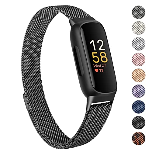 Vancle Strap compatible with Fitbit Inspire 3 Straps for Women Men Stainless Steel Mesh Loop Adjustable Wristband Replacement Strap (Black)