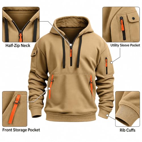 XINGJIAARTS Mens Sweatsuits 2 Piece Set Hoodie And Joggers Zipper Sweatshirt Set Baggy Sports Workout Running Jogging Suit Khaki Small - image 3