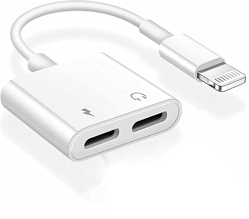Certificado Apple MFi Divisor de adaptador de auriculares para iPhone, 2 en 1, cargador Lightning doble, adaptador de audio auxiliar para iPhone