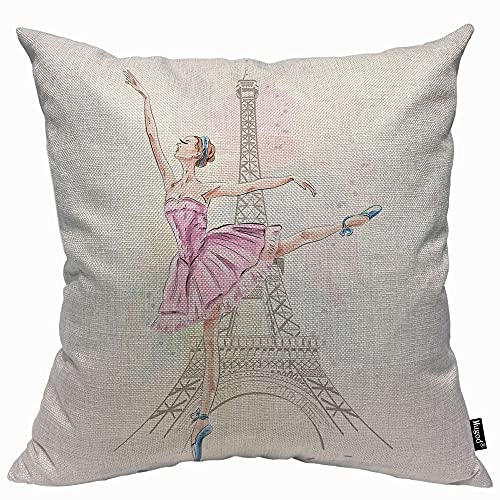Mugod Housse de coussin motif ballerine Tour Eiffel danseur Paris Tour Eiffel Belle Fille Posant Taie d'oreiller pour homme femme Décoration d'intérieur...
