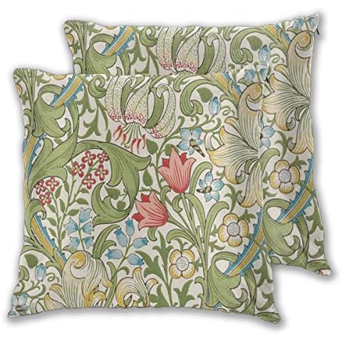Art Fan-Design Cushion Cover Golden Lily By William Morris Set of 2 Square Throw Pillow Case Sham Home for Sofa Chair Couch/Bedroom Decorative Pillowcases Cover