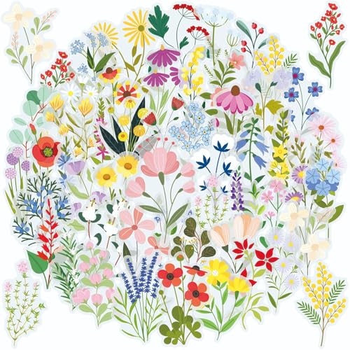Image of 50PCS Transparent Flora Scrapbook Stickers, Flower-F | Vintage Aesthetic Flowers, Vinyl Waterproof, For Scrapbooks Travel Journal, For Water Bottles Laptop Phone