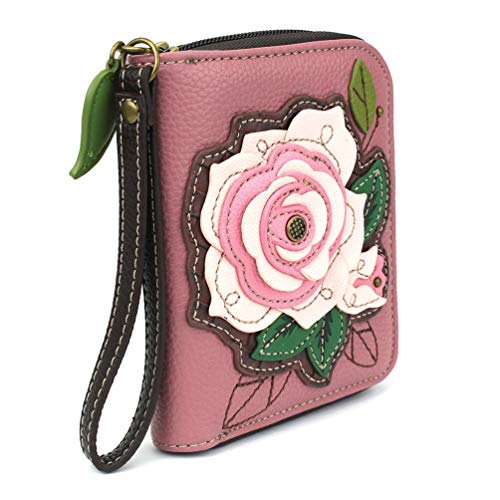 Image of CHALA Zip Around Wallet, Wristlet, 8 Credit Card Slots, Sturdy Pu Leather - Pink Rose - Pink