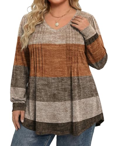 Image of IN'VOLAND Womens Plus Size Shirts V Neck Puff Long Sleeve Tops