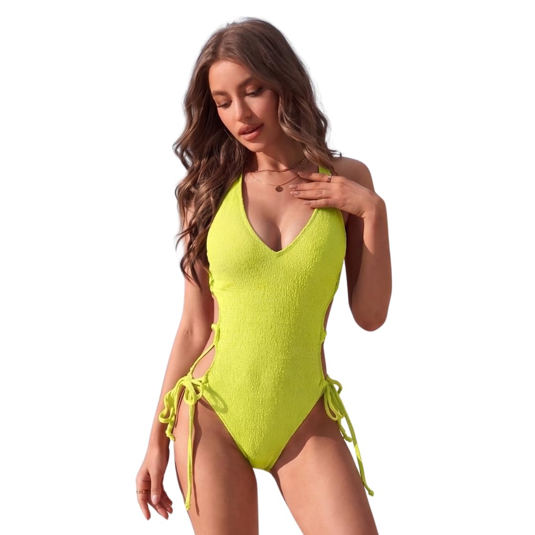 pleasing strings Women's Criss Cross Backless V Neck Tie Side High Cut Thong One Piece Swimsuit-picture-14