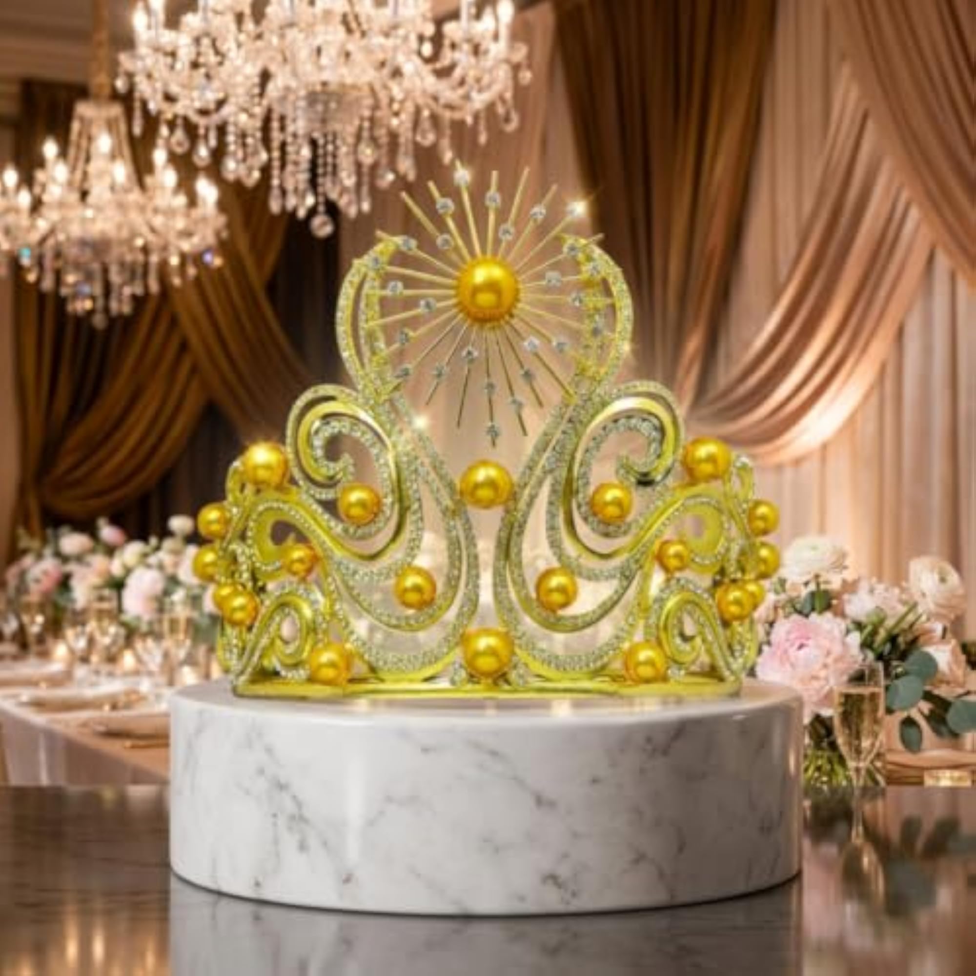Rhinestone Baroque Crown, Ornate Tiara with Pearls