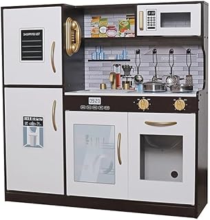 Touch us Wooden Play Kitchen Toy Set with Light, Kids Children Pretend Toy Kitchen Playset, Sink with Faucet, Oven, Microwave, Kitchenware Set Accessories for Ages 3-8 Girls Boys