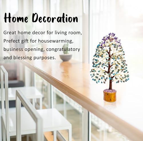 Image of Crocon Amethyst & Turquoise Gemstone 10-12 inch Tree of Life Healing Stone | Birthday Gifts for Women, Friends House Warming Gift New Home Decor, Gift for Mom, Unique Home Office Decor Presents Idea