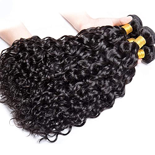 Nomo Brazilian Virgin Water Wave Human Hair Bundles For Black Women 18 20 22 24 Inch 290G 100% Unprocessed 4 Bundles Weave Hair Extensions Natural Black Color #TOP5