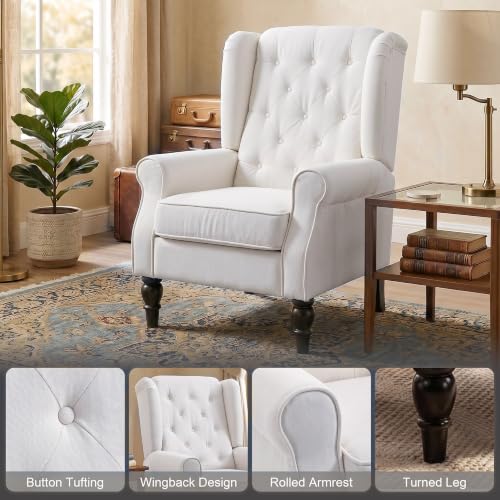 Image of HOMCOM Comfy Accent Chair for Living Room, Wingback Armchair, Cream White