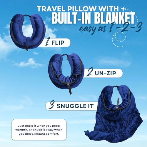 Oreiller de voyage avec couverture intégrée, oreiller cervical en mousse à mémoire de forme pour voyage en avion, oreiller de vol avec couverture, oreiller d'avion portable pour adultes, oreiller de voyage compact pour avion, voiture et longs vols – Image 6