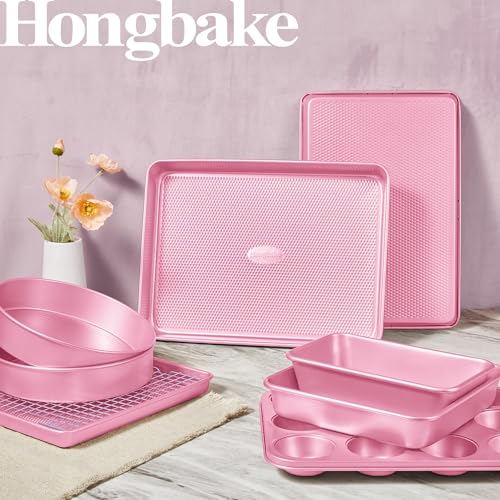 image for HONGBAKE 9-Piece Baking Pans Set Nonstick, Stackable Non Toxic Bakewar