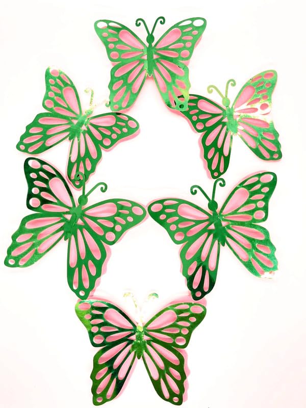 Untumble Butterfly Stickers for Balloon Decoration | Pink & Green Butterfly 3D Stickers for Wall Decoration | Decorative Butterfly Stickers | Butterfly Stickers for Birthday Decoration | Pack of 6