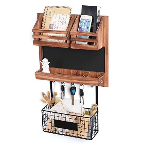 JAZUIHA Schlüsselbrett mit Ablage Holz, Wandorganizer Mit Briefhalter und Schlüsselhaken, Schlüssel Organizer Wandmontage, Schlüsselbrett Organizer für Schlüsseln Cover